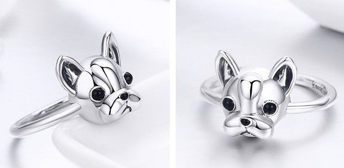 French Bulldog 925 Sterling Dog Animal Female Ring