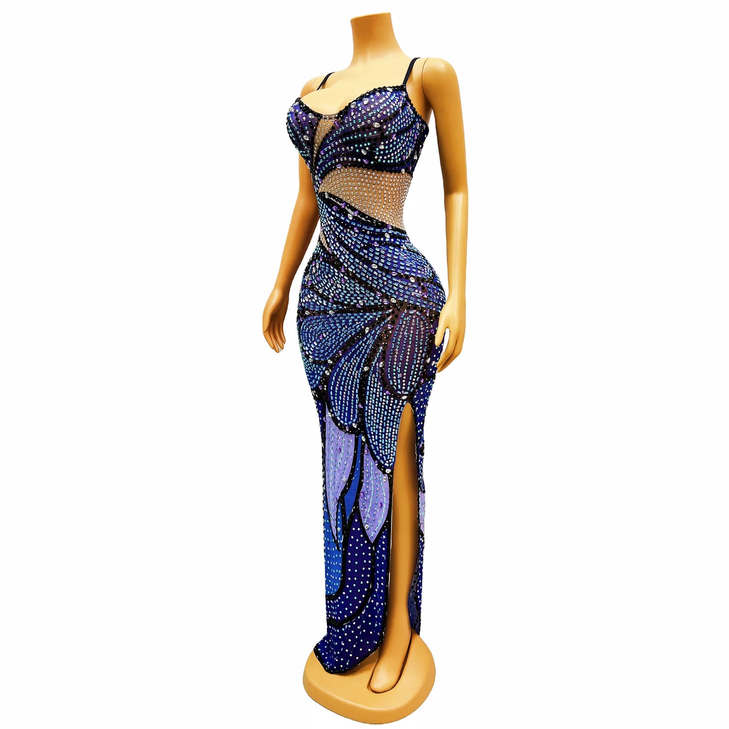 Women’s dress with sparkling diamond print fashionable slit slim fit