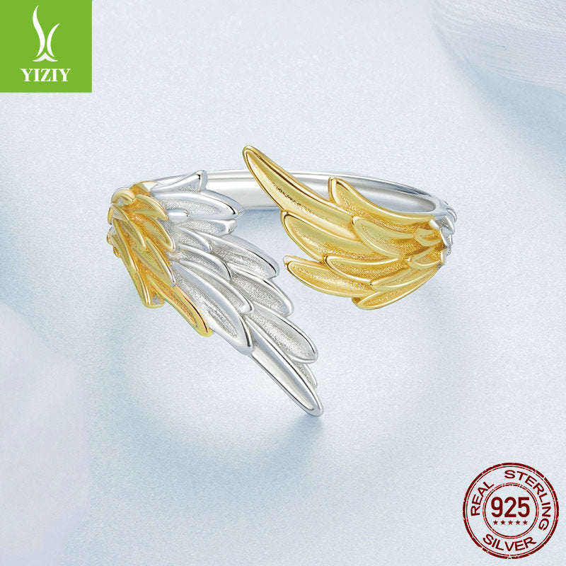 Yinziyun original 14K gold plated over sterling wing opening ring, men's and women's personalized and atmospheric s925 silver gold silver wing ring