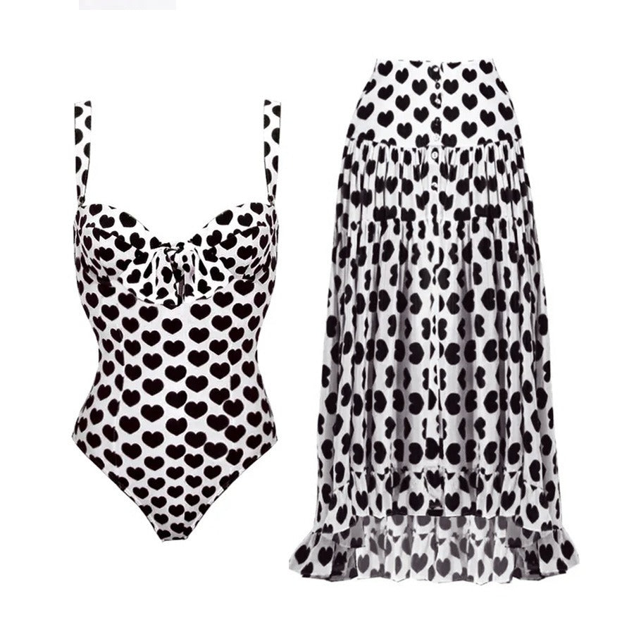 European and American One shoulder jumpsuit with retro printed swimwear. Women's pr
