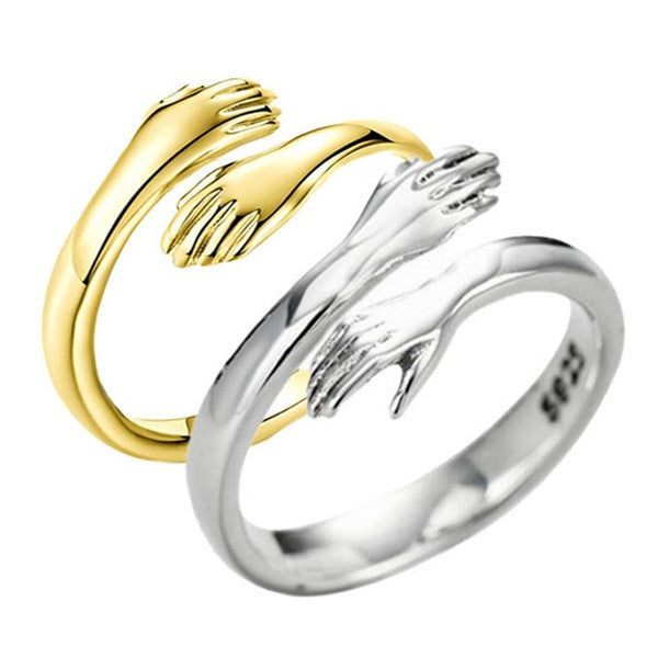 Alloy Simple Hands Hug Ring Opening Adjustable Jewelry 925 Sterling