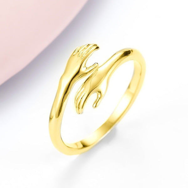 Alloy Simple Hands Hug Ring Opening Adjustable Jewelry 925 Sterling