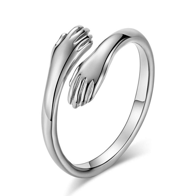 Alloy Simple Hands Hug Ring Opening Adjustable Jewelry 925 Sterling