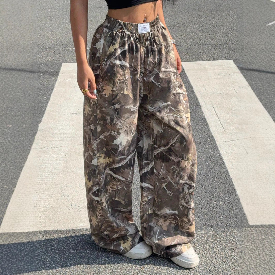 Slimming Casual Retro Multi-pocket Camouflage Cargo Pants For Women Cargo Grunge Baggy Trousers