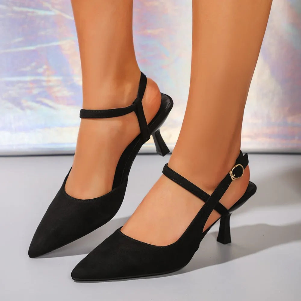 Summer high heels with pointed toes and slim heels