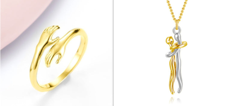 Alloy Simple Hands Hug Ring Opening Adjustable Jewelry 925 Sterling