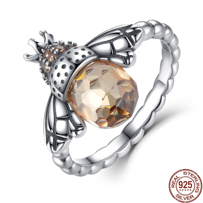 100% Authentic 925 Sterling Silver Orange Wing Animal Bee Ring Sterling Silver Jewelry