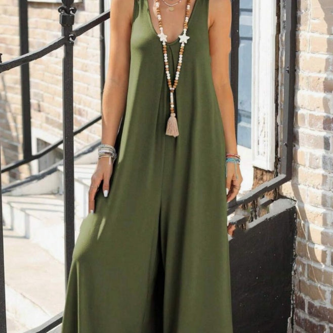 V-neck Trumpet Wide Leg Jumpsuit
