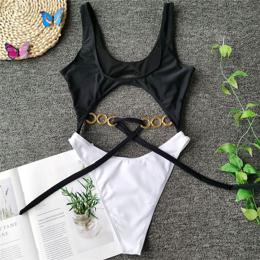 Vigorashely Sexy Tied Chain One Piece Swimsuit