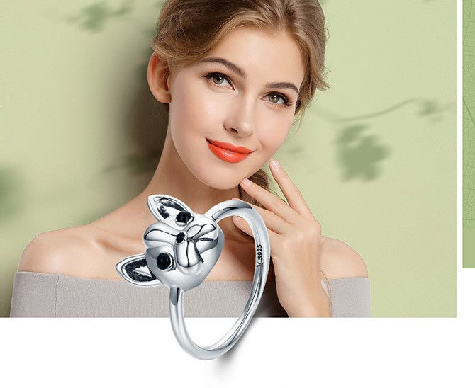 French Bulldog 925 Sterling Dog Animal Female Ring