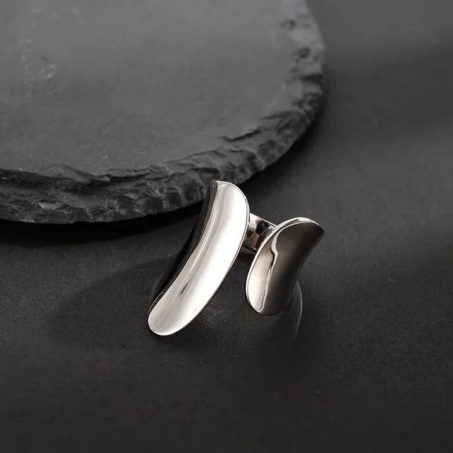 Real 925 Sterling Silver Fashion Hyperbole Smooth Surface Opening Ring
