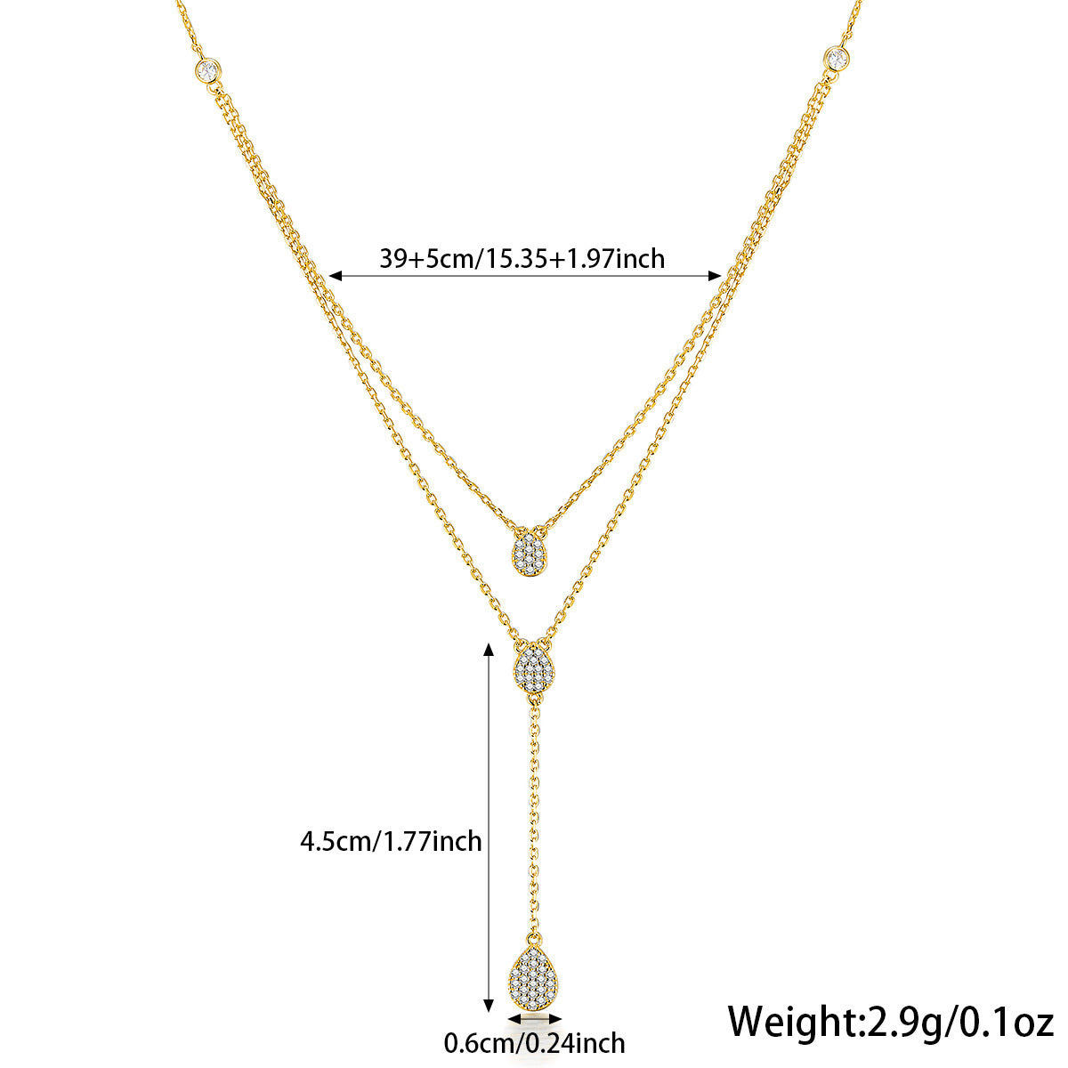 925 Silver Simple Elegant High-grade Clavicle Chain Water Drop Diamond Double-layer Necklace For Women