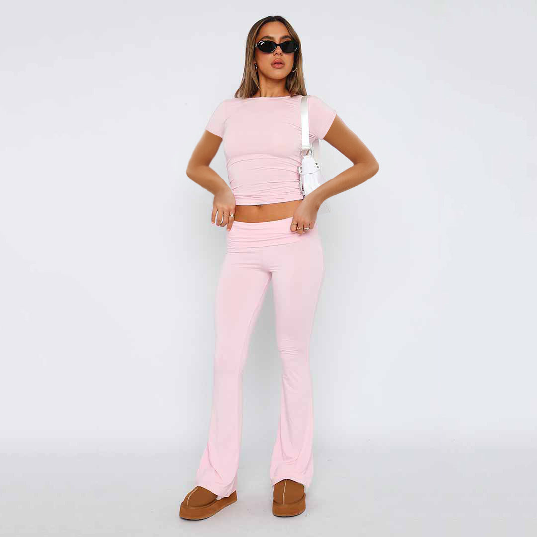 Fashion Slimming Solid Color Blouse And Pants Women