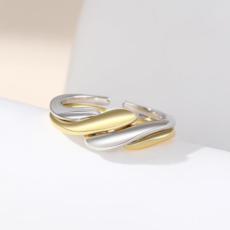 S925 Silver Ring Women's Irregular Water Ripple Open Combination Ring