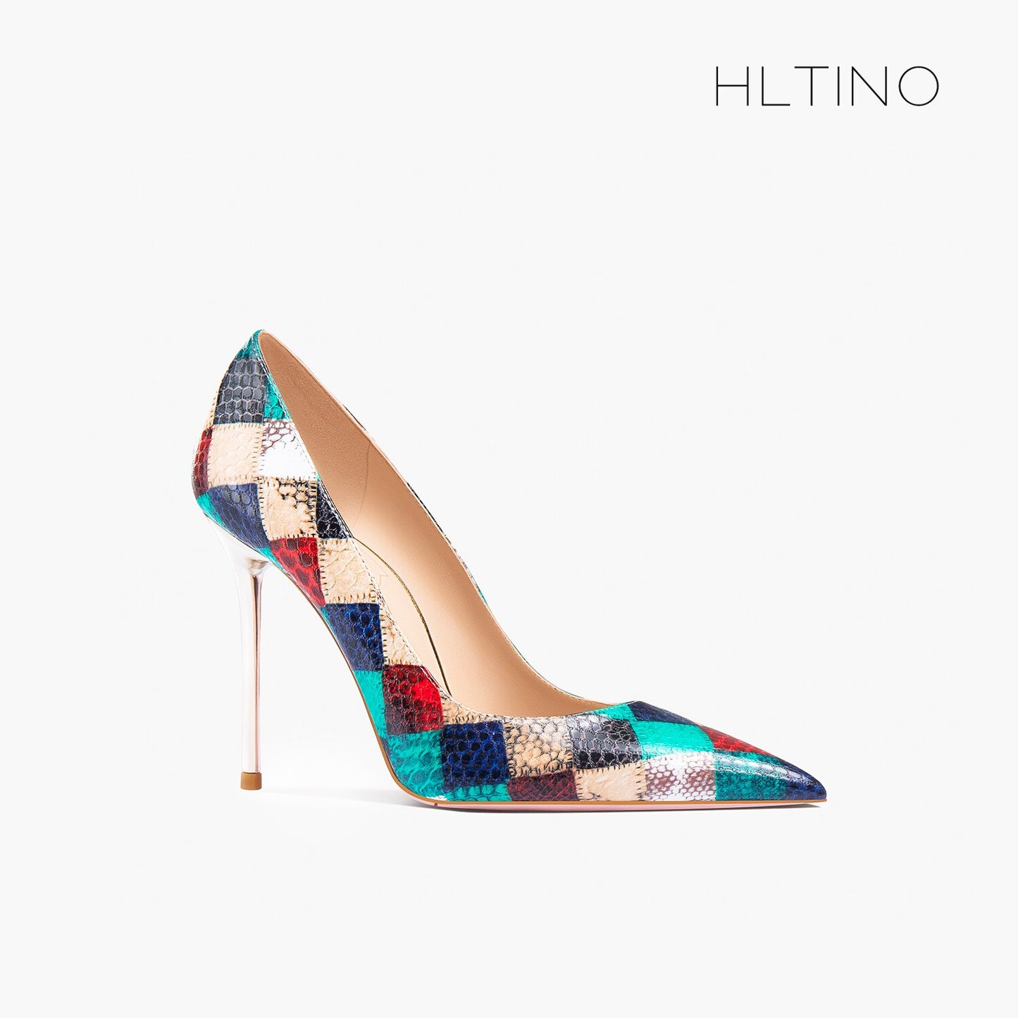 Summer New Red Plaid Snake Pattern Pointed High Heel Shoes Women's French Large Lacquer Shoes