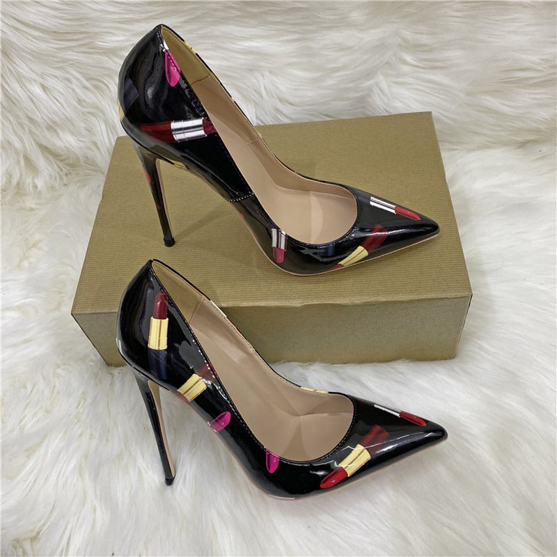 Slogan Graffiti Celebrity High Heels, Pointed Slim Heels, Shallow Mouth Shoes