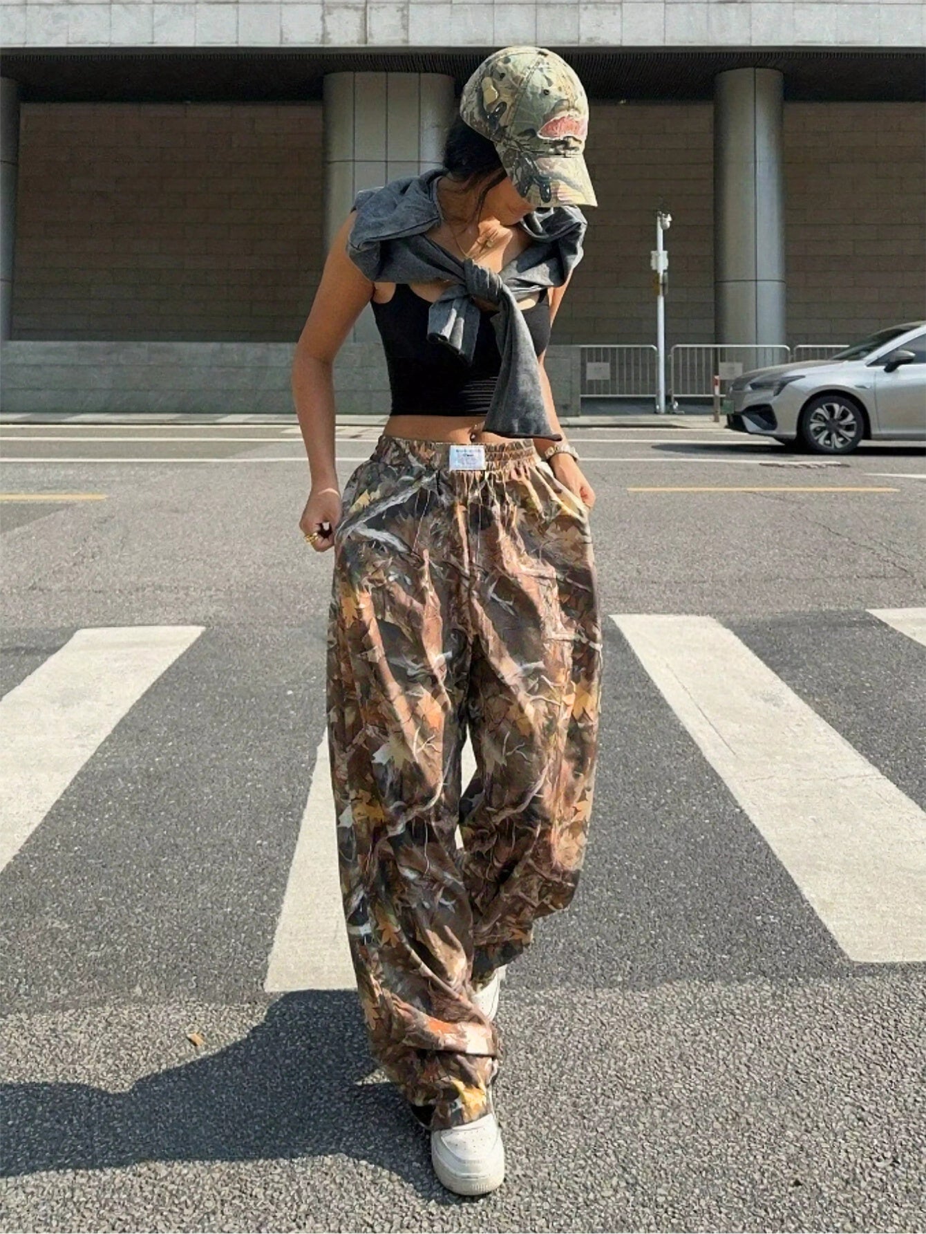 Slimming Casual Retro Multi-pocket Camouflage Cargo Pants For Women Cargo Grunge Baggy Trousers