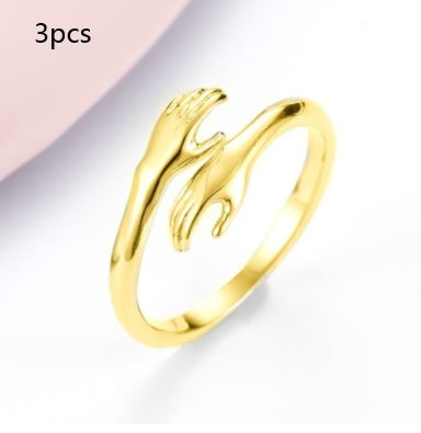 Alloy Simple Hands Hug Ring Opening Adjustable Jewelry 925 Sterling