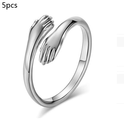 Alloy Simple Hands Hug Ring Opening Adjustable Jewelry 925 Sterling