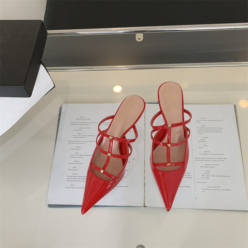 Fairy style rivet hollow semi-thro Roman sandals stiletto heel