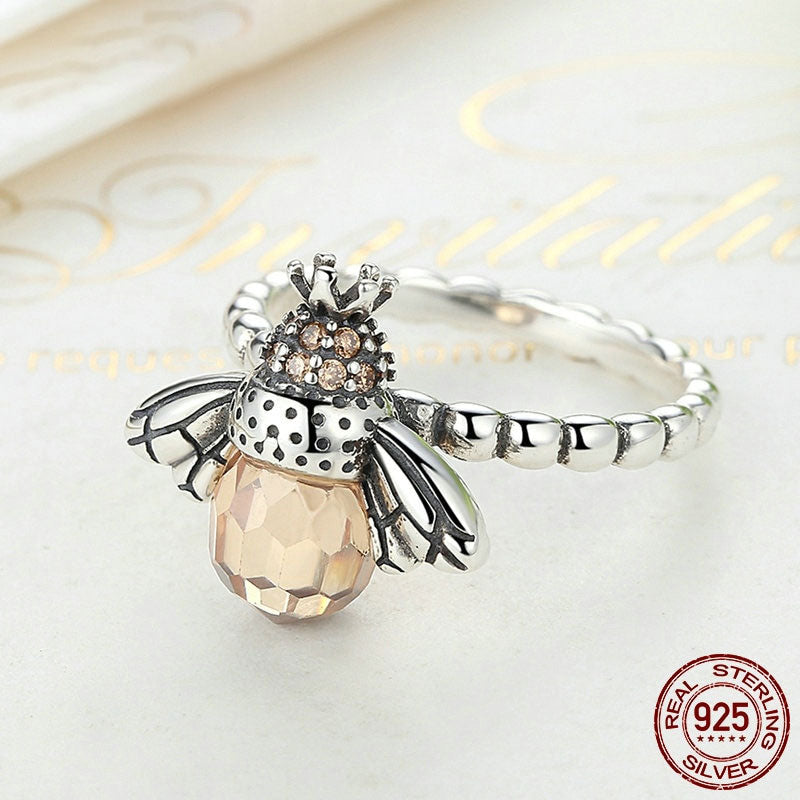 100% Authentic 925 Sterling Silver Orange Wing Animal Bee Ring Sterling Silver Jewelry