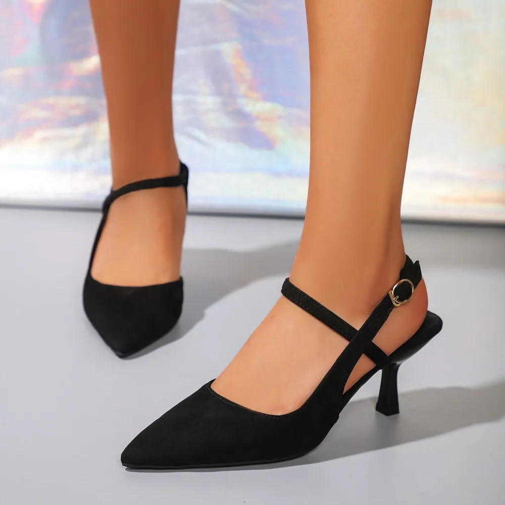 Summer high heels with pointed toes and slim heels