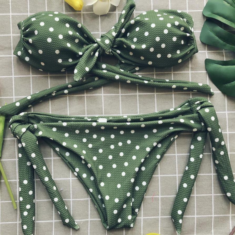 Women’s Sexy Dot Printed Bikini Set Push-Up Padded Bow