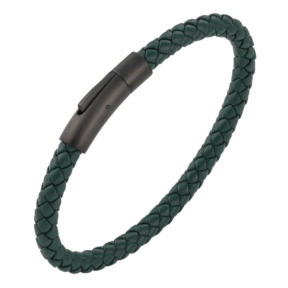 Woven Frosted Black Buckle Simple Leather Bracelet
