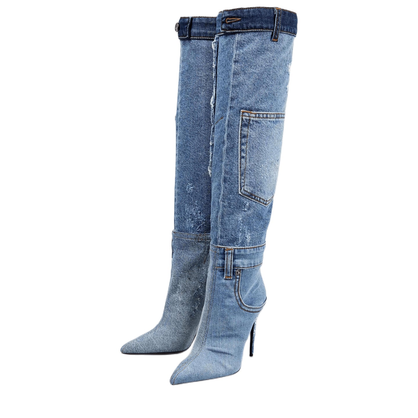 Women Worn Washed Cloth Over The Knee Boots