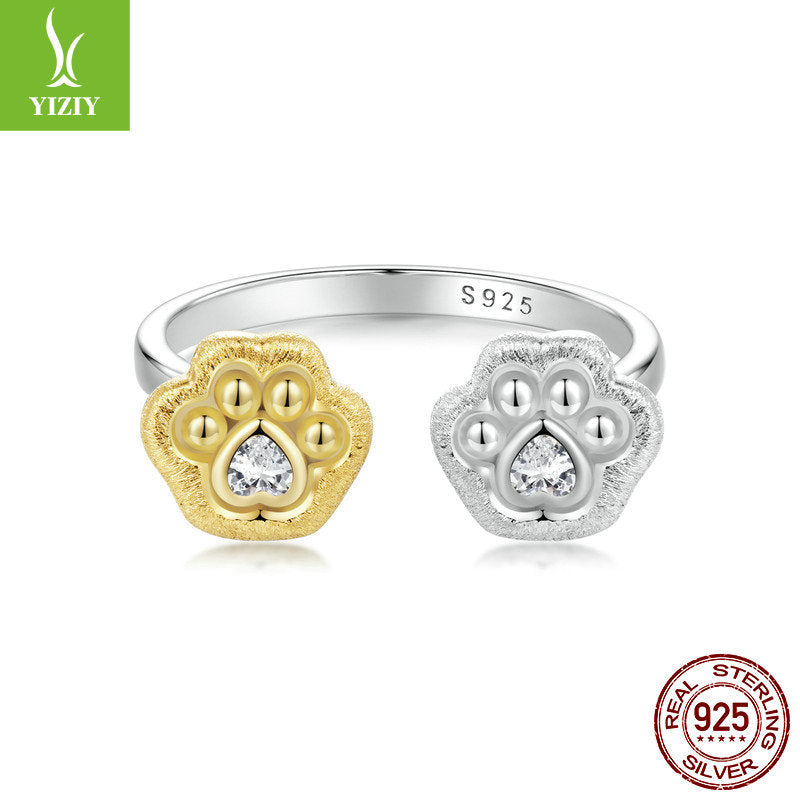 Original 18K Gold Plated over sterling silver Cute Claw Print Open Ring Asymmetric Design