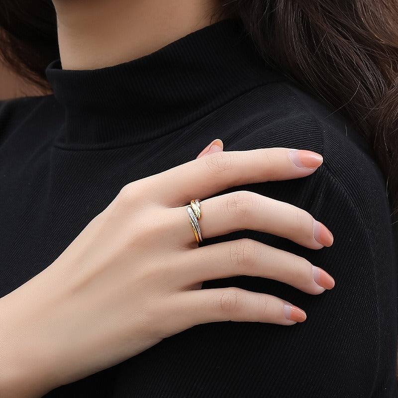 S925 Silver Ring Women's Irregular Water Ripple Open Combination Ring