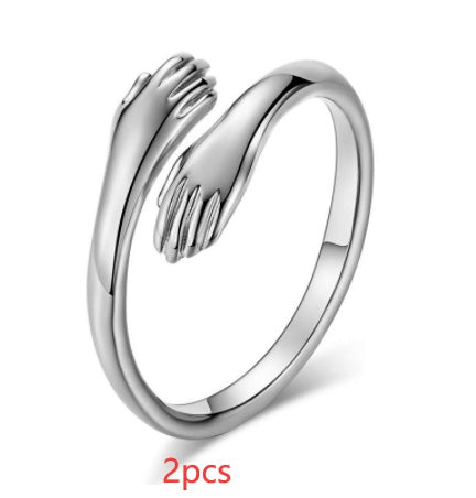 Alloy Simple Hands Hug Ring Opening Adjustable Jewelry 925 Sterling
