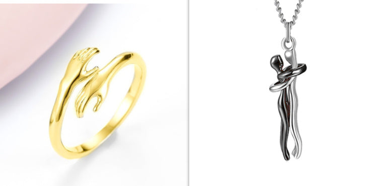 Alloy Simple Hands Hug Ring Opening Adjustable Jewelry 925 Sterling