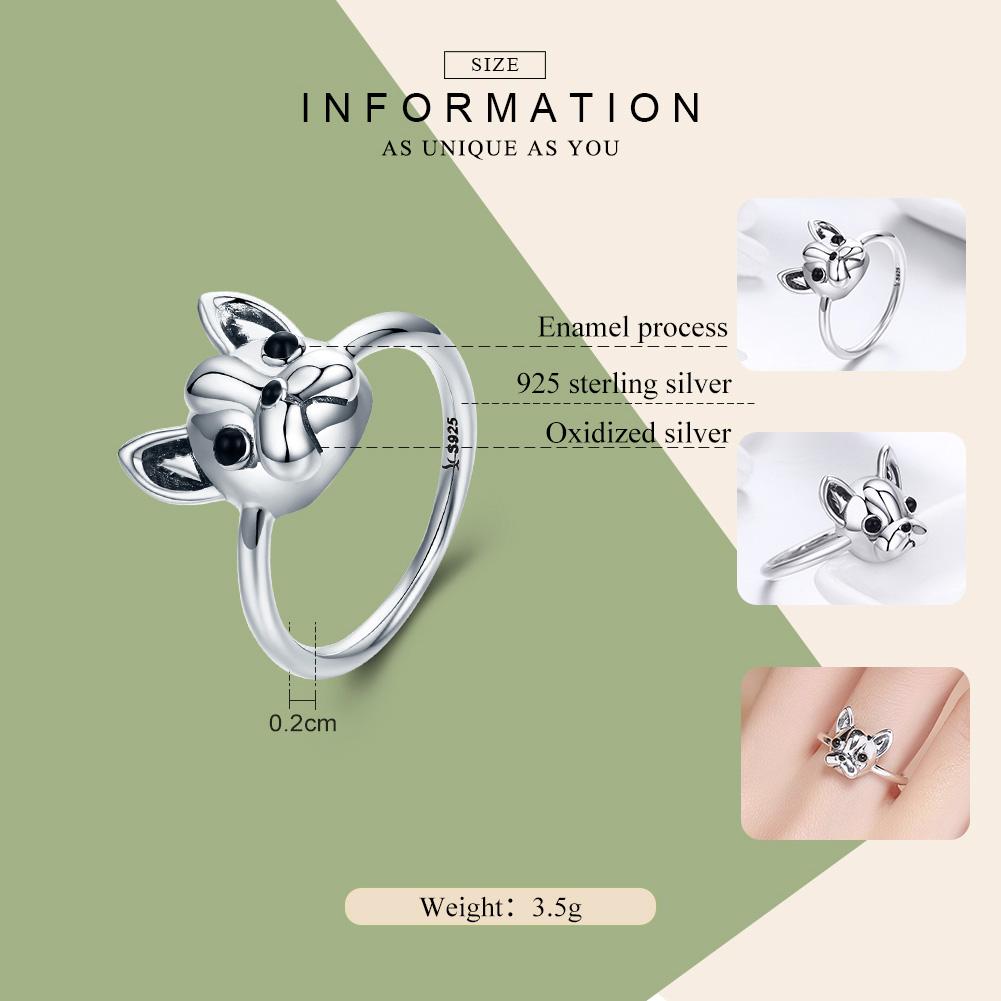 French Bulldog 925 Sterling Dog Animal Female Ring