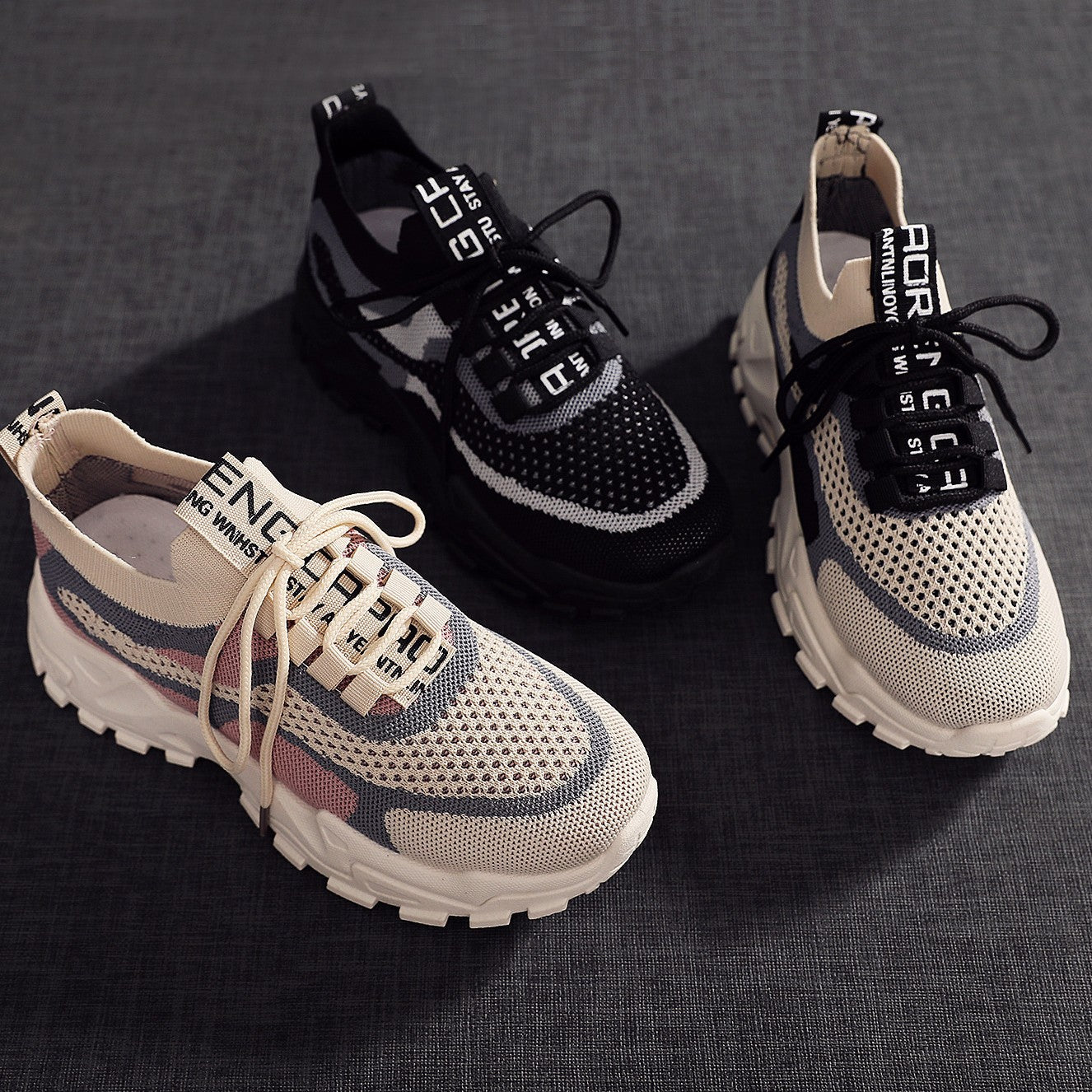 Flyknit shoes breathable and comfortable thick soled women's sports shoes