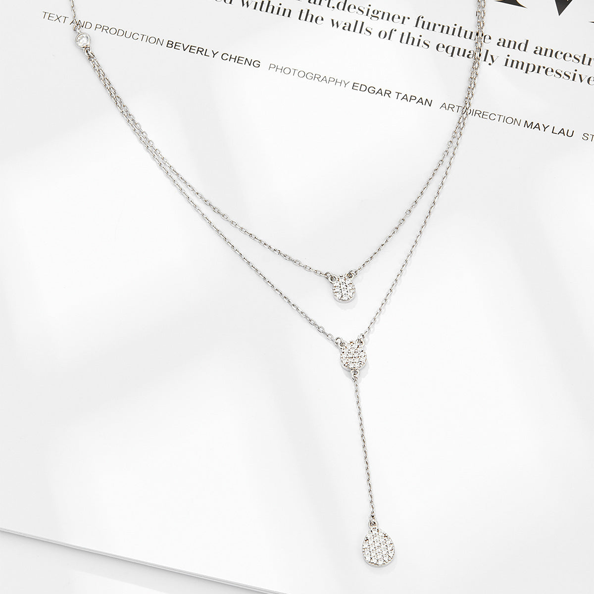 925 Silver Simple Elegant High-grade Clavicle Chain Water Drop Diamond Double-layer Necklace For Women