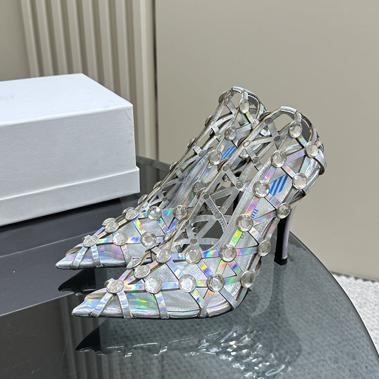 Luxury Crystal Design Women's Pumps Summer Prismatic Hollowed Out Sexy Pointed Toe High Heels Ladies Dream Colored Party Shoes