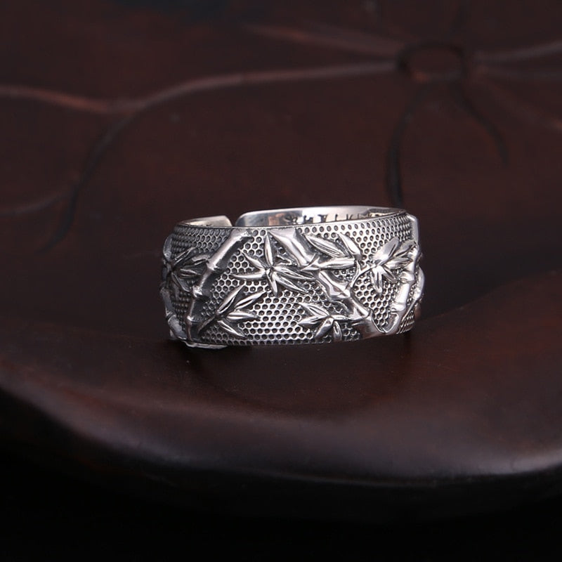 Ethnic Buddha Custom Adjustable Ring 100% S999 Sterling Silver jewelry Men Rich bamboo Lucky Scripture Mantra LOVE Ring R12