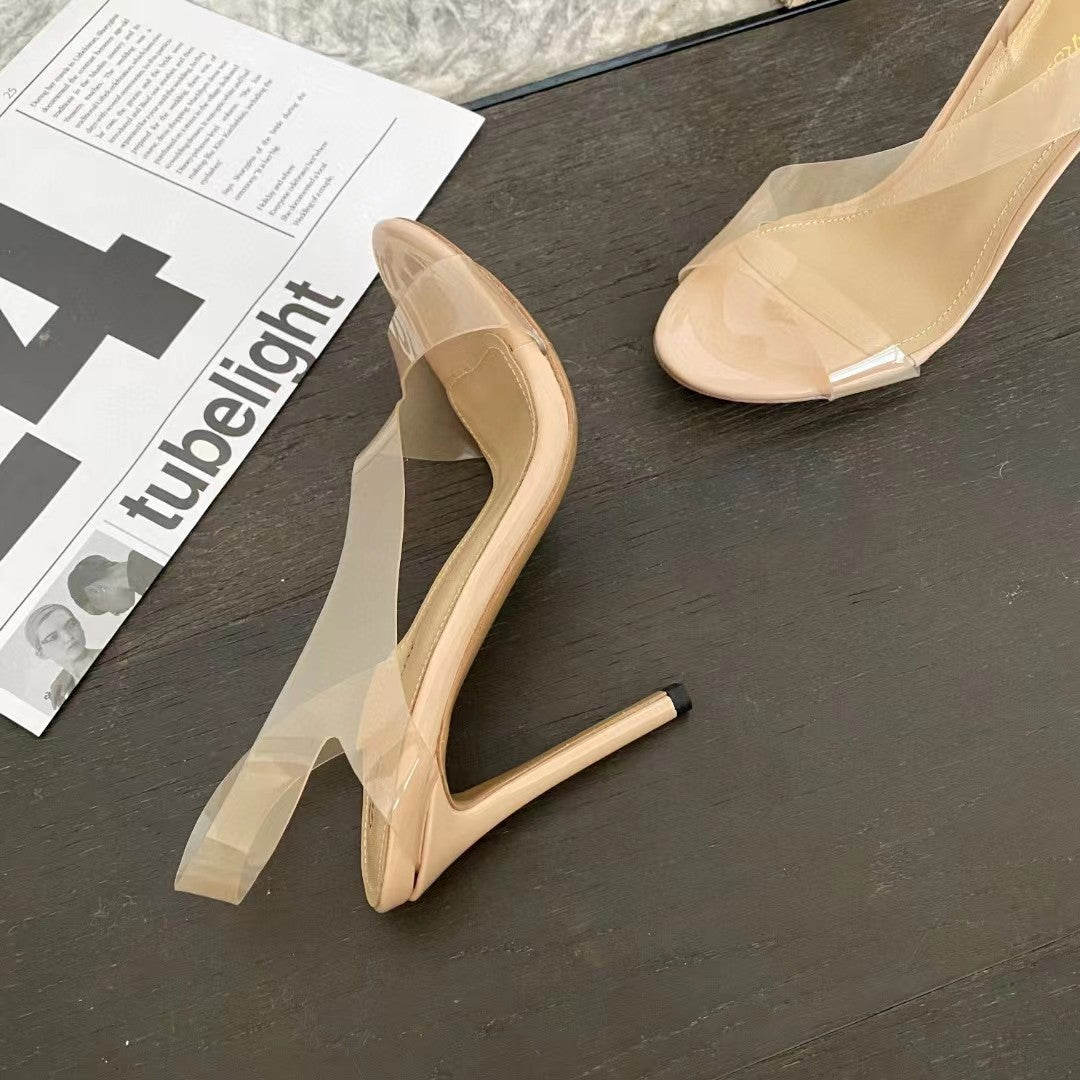 High Heel PVC Formal Women Summer Stilettos Open Toe Shoes Women