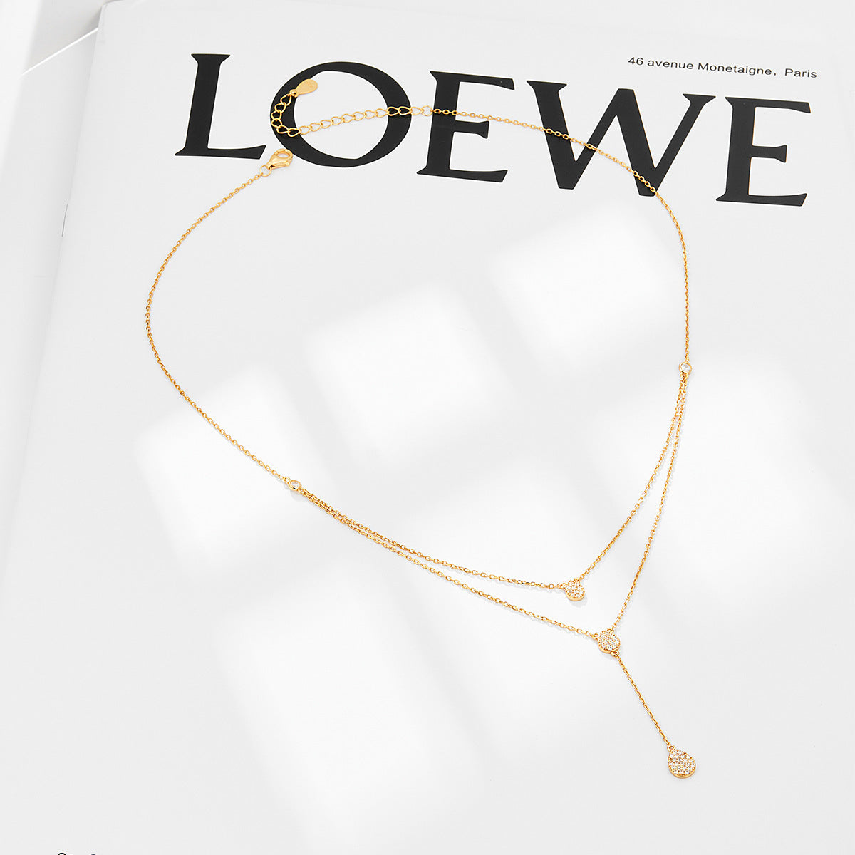 925 Silver Simple Elegant High-grade Clavicle Chain Water Drop Diamond Double-layer Necklace For Women