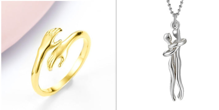 Alloy Simple Hands Hug Ring Opening Adjustable Jewelry 925 Sterling