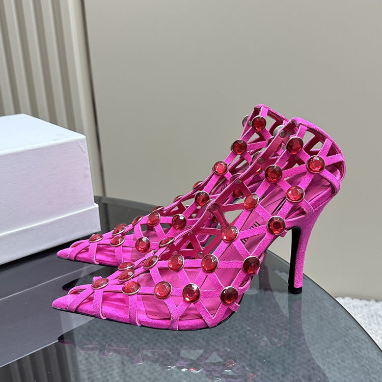 Luxury Crystal Design Women's Pumps Summer Prismatic Hollowed Out Sexy Pointed Toe High Heels Ladies Dream Colored Party Shoes
