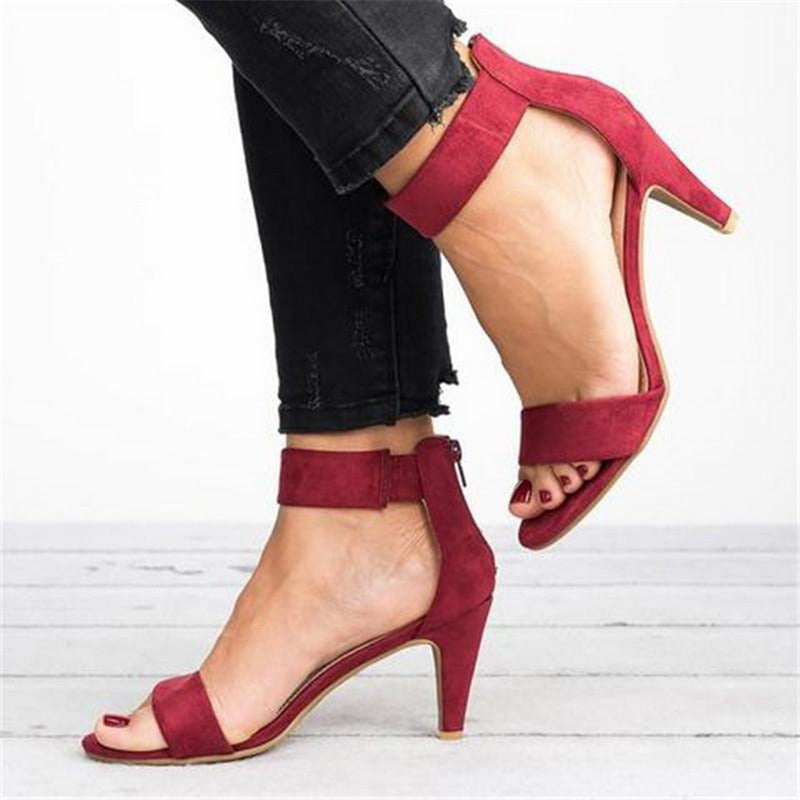 Women Flock Square Heel Sandals Leopard High Heels Buckle Strap Female Ladies Woman Sandal Shoes Girls
