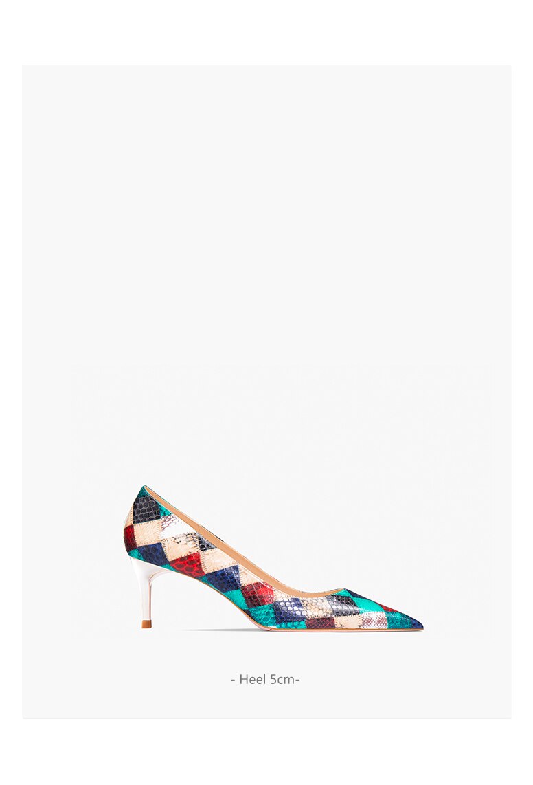 Summer New Red Plaid Snake Pattern Pointed High Heel Shoes Women's French Large Lacquer Shoes