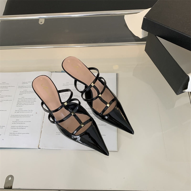 Fairy style rivet hollow semi-thro Roman sandals stiletto heel