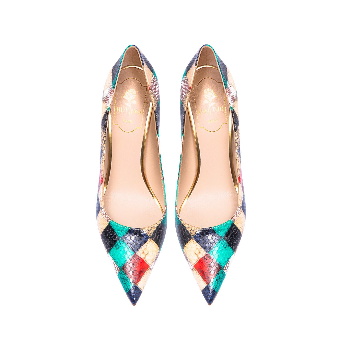 Summer New Red Plaid Snake Pattern Pointed High Heel Shoes Women's French Large Lacquer Shoes