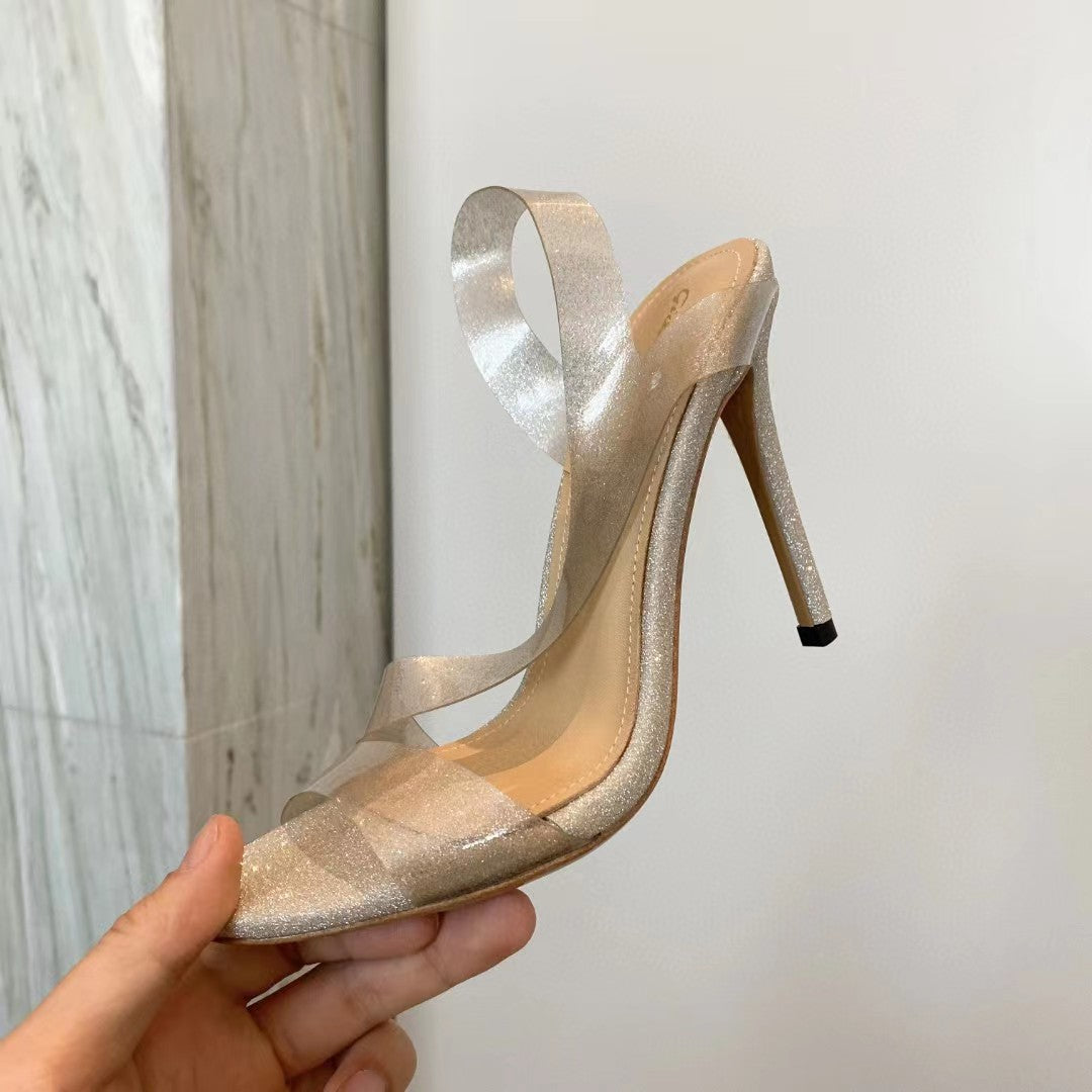 High Heel PVC Formal Women Summer Stilettos Open Toe Shoes Women