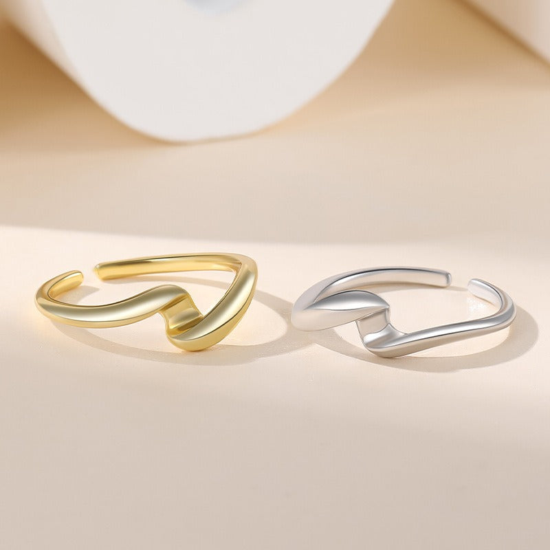 S925 Silver Ring Women's Irregular Water Ripple Open Combination Ring