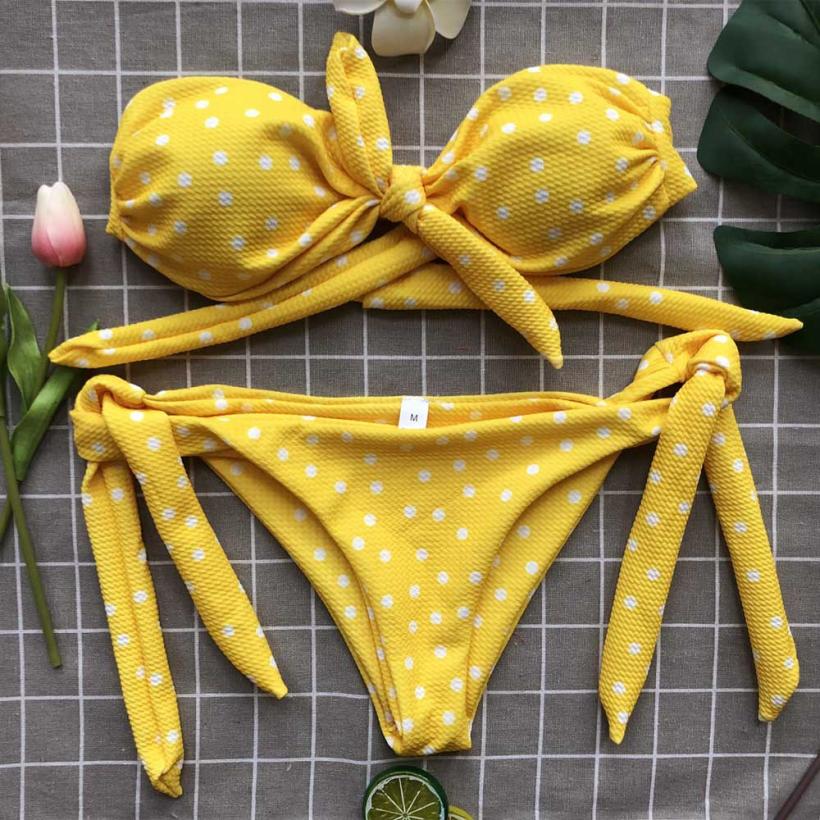 Women’s Sexy Dot Printed Bikini Set Push-Up Padded Bow