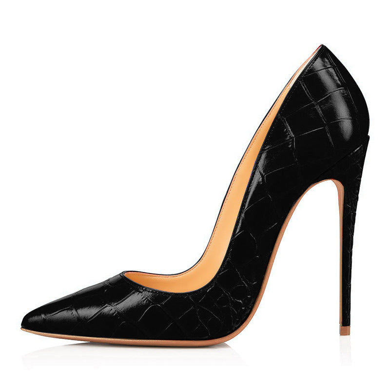 Crocodile 12cm high heels, pointed shallow high heels